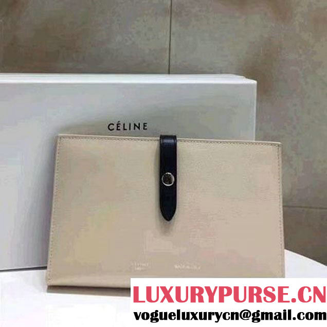 Celine Strap Grained Calfskin Large Multifunction Wallet Pale Beige/Black 2017 (1A021-7050308 )