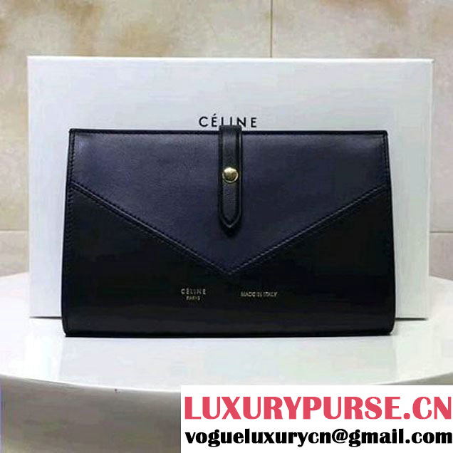 Celine Strap Smooth Chevron Calfskin Large Multifunction Wallet Navy/Black 2017 (1A021-7050309 )