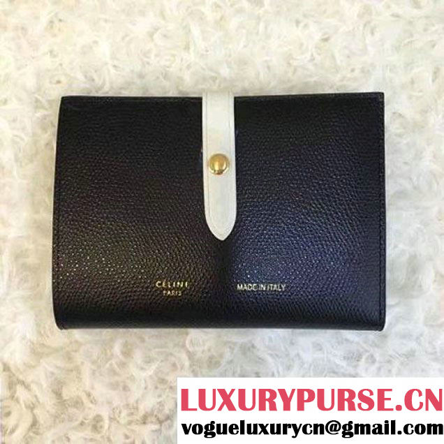 Celine Strap Grained Calfskin Medium Multifunction Wallet Black/White 2017 (1A021-7050316 )