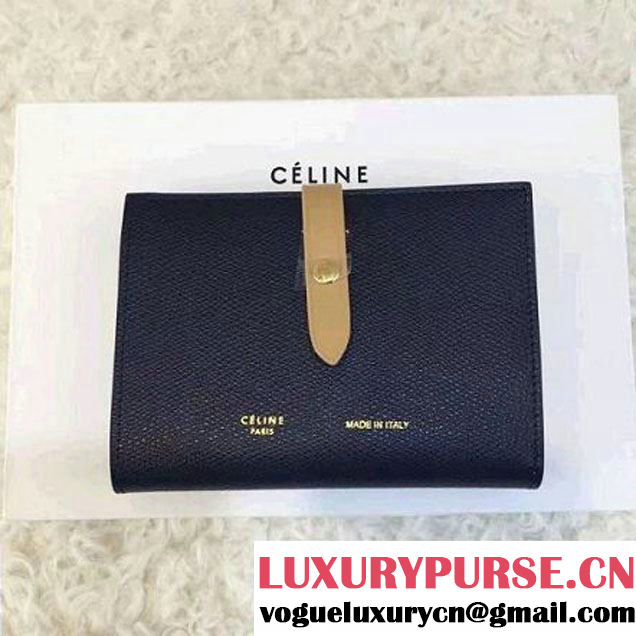 Celine Strap Grained Calfskin Medium Multifunction Wallet Black/Beige 2017 (1A021-7050317 )