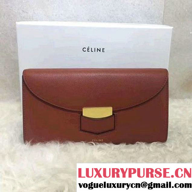 Celine Trotteur Large Flap Multifunction Wallet In Smooth Calfskin Tan 2017 (1A021-7072501 )