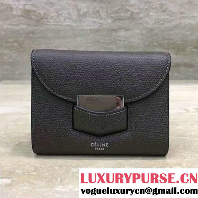 Celine Trotteur Small Folded Wallet In Grained Calfskin Stone 2017 (1A021-7072509 )