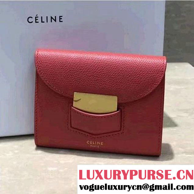 Celine Trotteur Small Folded Wallet In Grained Calfskin Dark Pink Fall 2017 (1A021-7072512 )