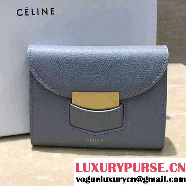 Celine Trotteur Small Folded Wallet In Grained Calfskin Light Blue 2017 (1A021-7072513 )