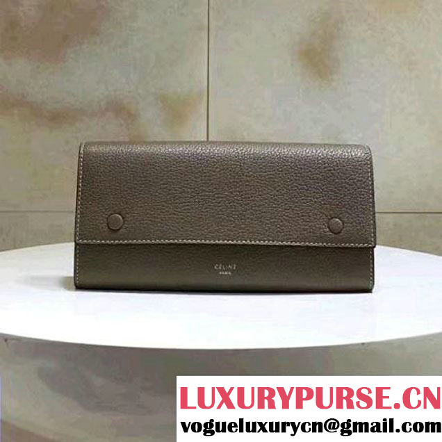 Celine Large Flap Multifunction Wallet in Baby Drummed Calfskin Stone 2017 (1A021-7072516 )