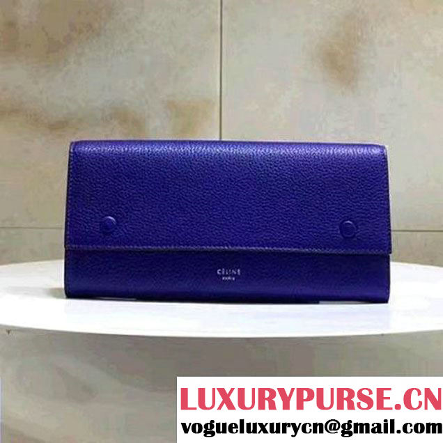 Celine Large Flap Multifunction Wallet in Baby Drummed Calfskin Royal Blue 2017 (1A021-7072519 )