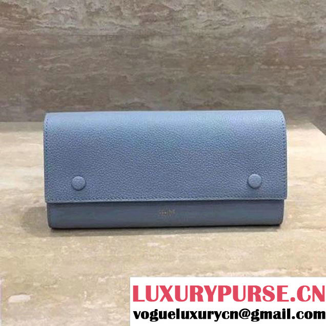 Celine Large Flap Multifunction Wallet in Baby Drummed Calfskin Light Blue 2017 (1A021-7072520 )