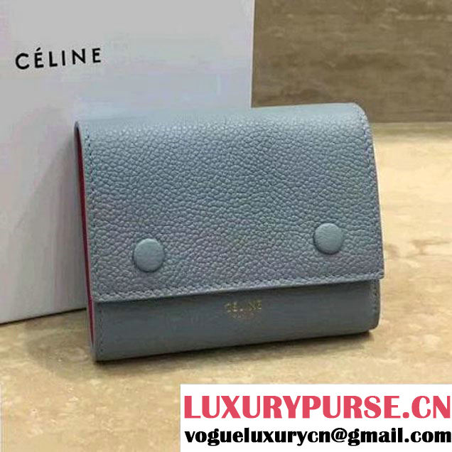 Celine Small Folded Multifunction in Baby Drummed Calfskin Light Blue 2017 (1A021-7072528 )