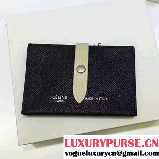 Celine Strap Medium Card Holder in Grained Calfskin Black/Grey 2017 (1A078-7072909 )