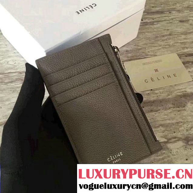 Celine Compact Card Holder in Drummed Calfskin Gray 2018 (JDD-7121327 )