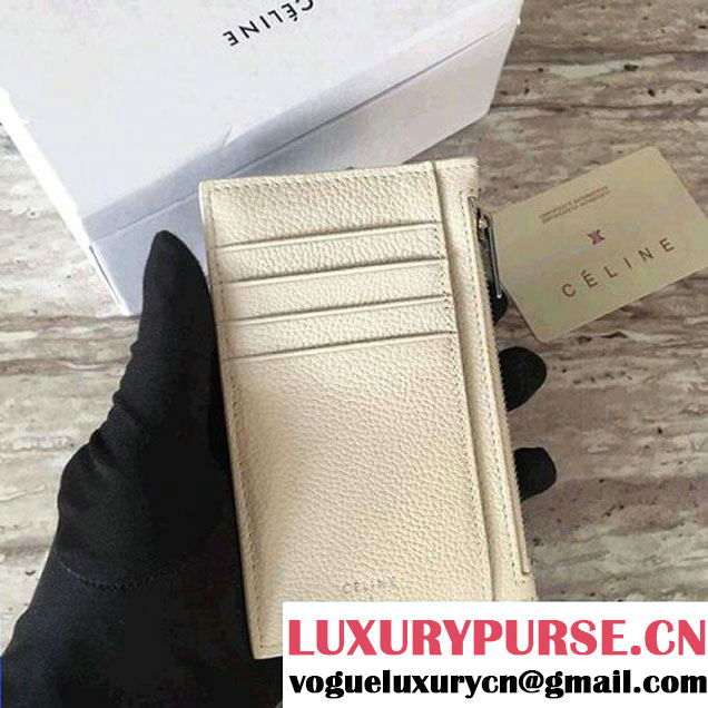 Celine Compact Card Holder in Drummed Calfskin White 2018 (JDD-7121328 )