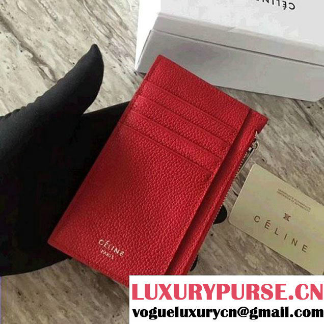 Celine Compact Card Holder in Drummed Calfskin Red 2018 (JDD-7121329 )