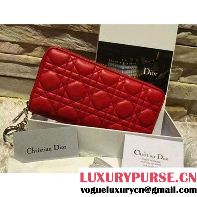 Dior Lady Dior Voyageur Wallet In Red Lambksin 2015 (2A193-090913 )