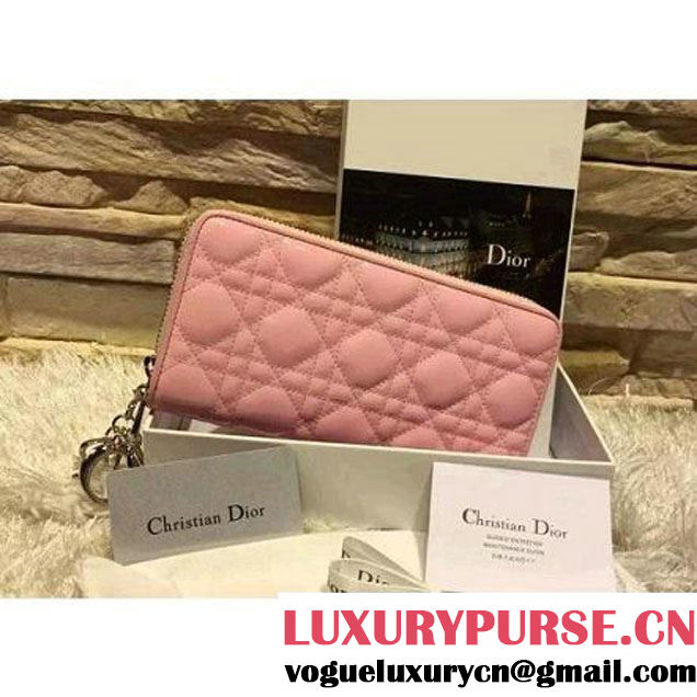 Dior Lady Dior Voyageur Wallet In Pink Patent Calfksin 2015 (2A193-090915 )