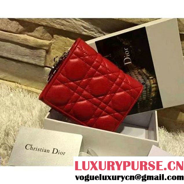 Dior Lady Dior Evasion Wallet In Red Lambskin 2015 (2A193-090918 )