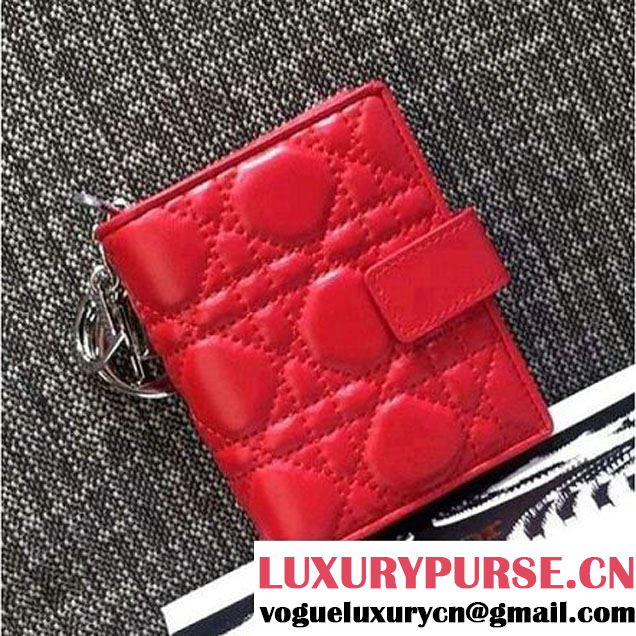 Dior Lady Dior Eden Wallet In Lambskin Red 2016 (1A076-6102601 )