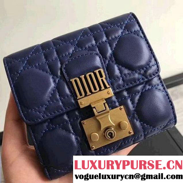 Dior French "Dioraddict" Flap Wallet in Cannage Lambskin Blue 2017 (2B009-7091444 )