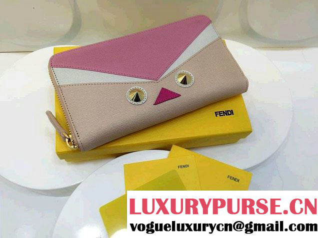 Fendi Bird-Eye Saffiano Zip-Around Wallet Pink 2014