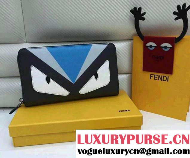 Fendi Bag Bug Monster Eyes Saffiano Zip-Around Wallet Black/Blue 2014