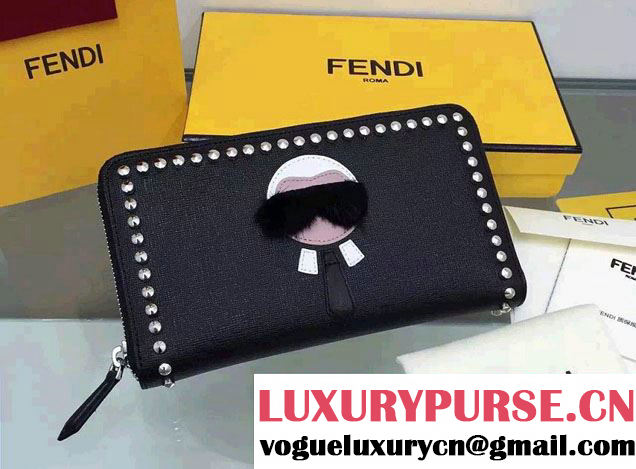 Fendi Black Studded Karlito Zip-Around Wallet 2015