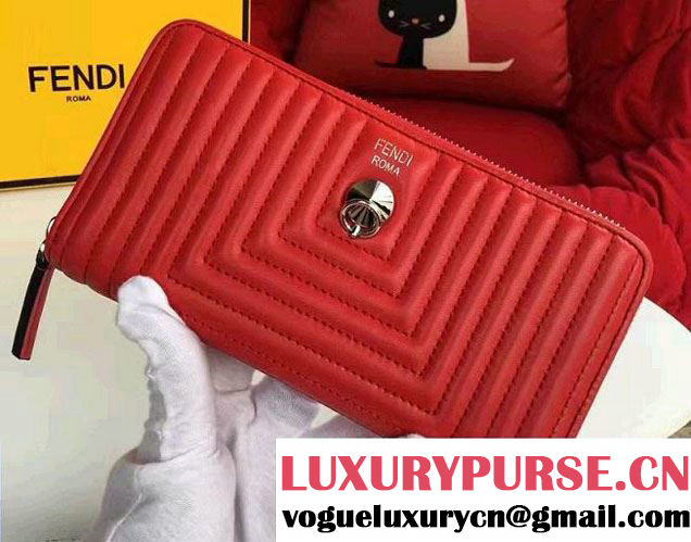 Fendi Quilted Conical Stud And Metal Ring Zip-Around Wallet Red 2016