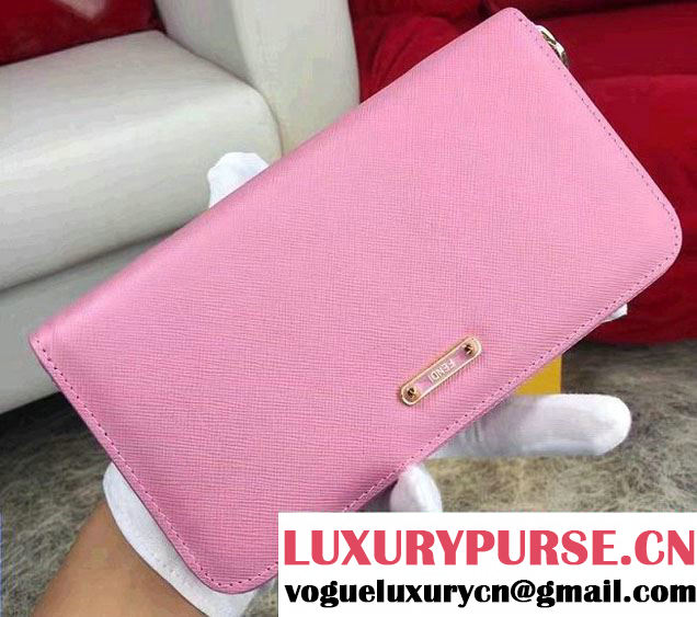 Fendi Enamel Logo Zip-Around Crayons Wallet Pink 2016