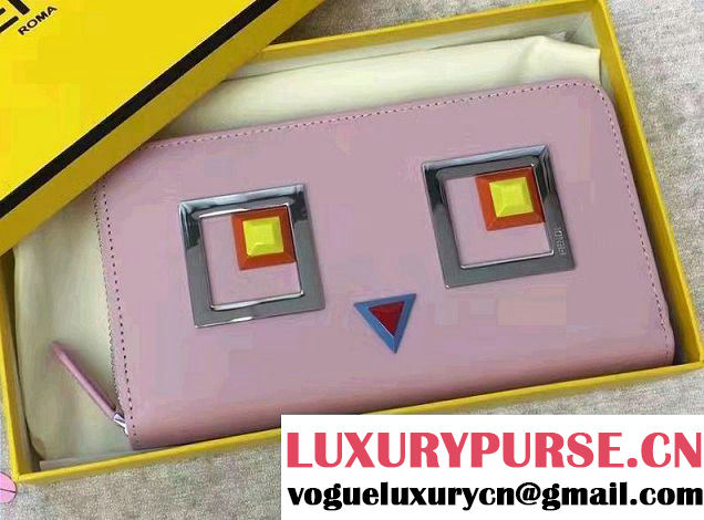 Fendi Multicolored Metal and Square Eyes Zip-Around Wallet Pink 2017