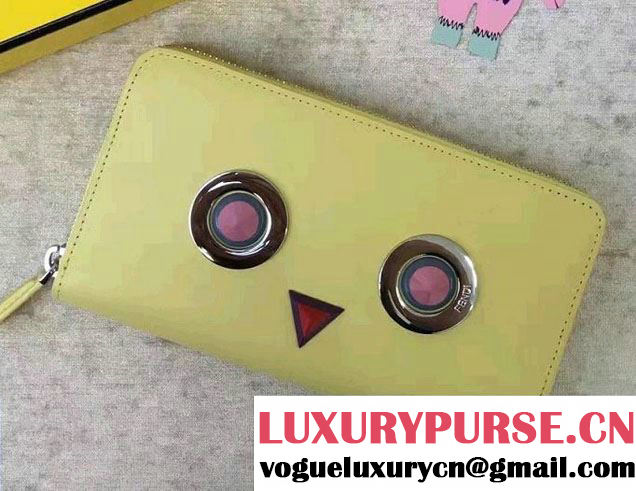 Fendi Multicolored Metal and Square Eyes Zip-Around Wallet Yellow 2017