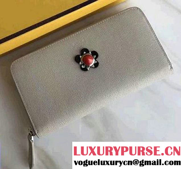 Fendi Leather Flower And Plexiglass Stud Zip Around Wallet 2017