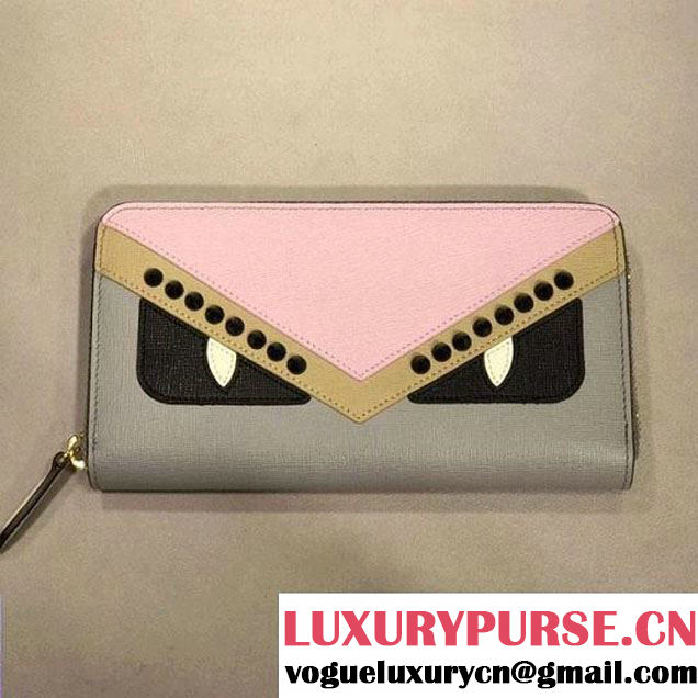 Fendi Studs Multicolor Leather Bag Bugs Zip Around Wallet Pink 2018 (CL-8010310 )