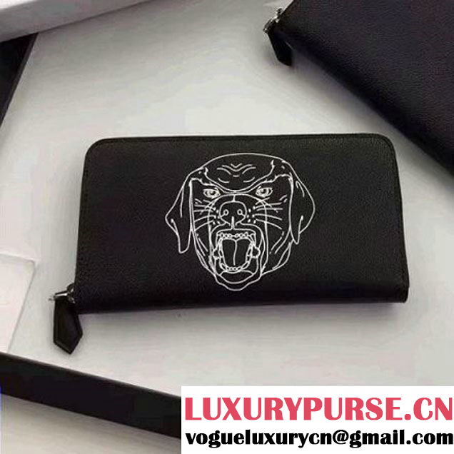 Givenchy Long Zip Around Wallet In Black "Dog" Printed Leather 2017 (YZ-7032317 )