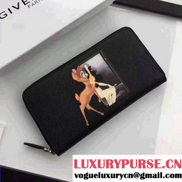 Givenchy Long Zip Around Wallet In Black Leather With Bambi and Girl 2017 (YZ-7032324 )