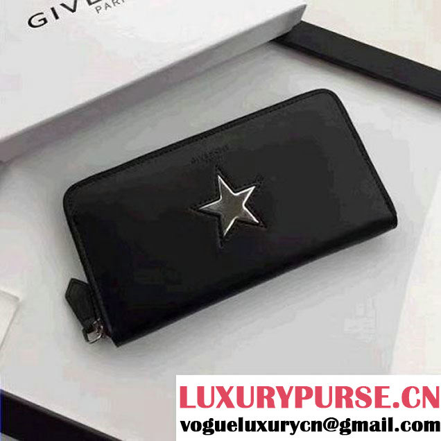 Givenchy Long Zip Around Wallet In Black Leather With Silver Star 2017 (YZ-7032327 )