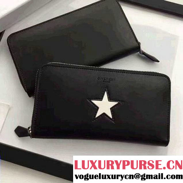 Givenchy Long Zip Around Wallet In Black Leather With White Star 2017 (YZ-7032329 )