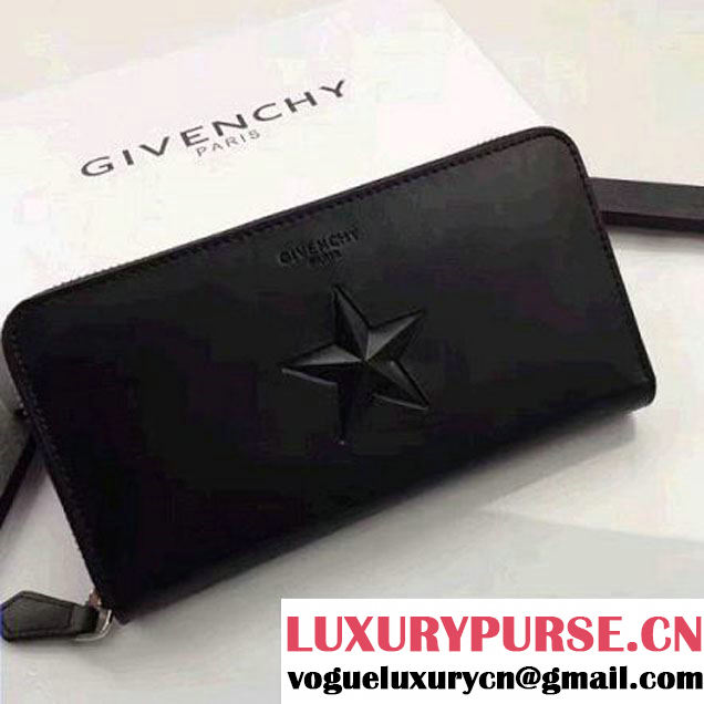 Givenchy Long Zip Around Wallet In Black Leather With Black Star 2017 (YZ-7032330 )