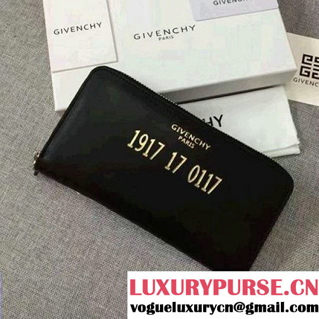 Givenchy Long Zip Around Wallet In Black Leather With Gold Number Print 2017 (YS-7032332 )