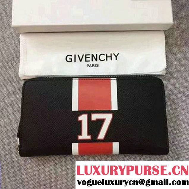 Givenchy Long Zip Around Wallet In Black Leather With Strap and 17 Print 2017 (YS-7032335 )