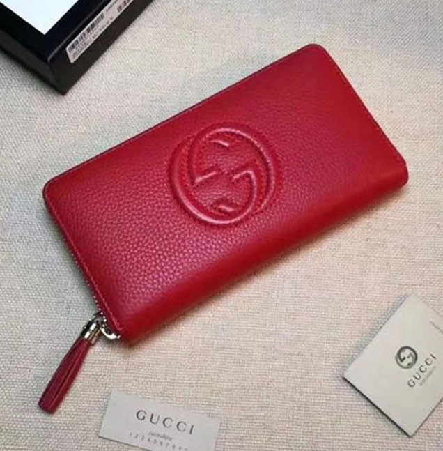 Gucci Leather zip around wallet 308004 red