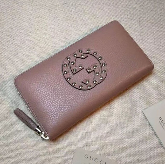 Gucci Leather zip around wallet A308004 pink