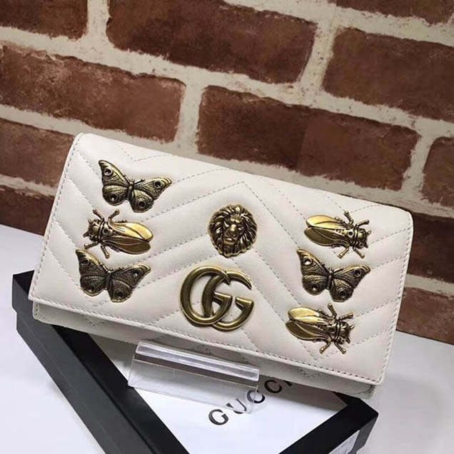 Gucci GG Marmont continental insect wallet 443436 white