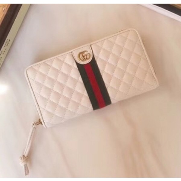 Gucci Leather Zip Around Wallet with Double G 536450 White