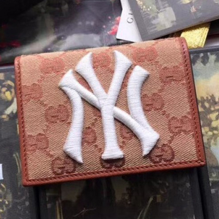 Gucci Card Case With NY Yankees Patch 547789 Beige Brown