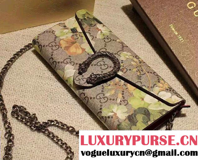 Gucci Dionysus GG Green/Fushia Blooms Supreme Chain Shoulder Wallet 404141 2016