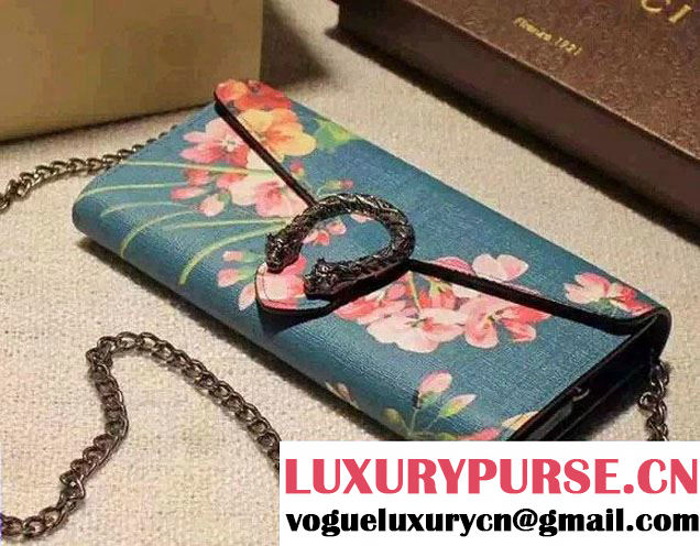 Gucci Dionysus Blooms Print Chain Shoulder Wallet 404141 Blue 2016