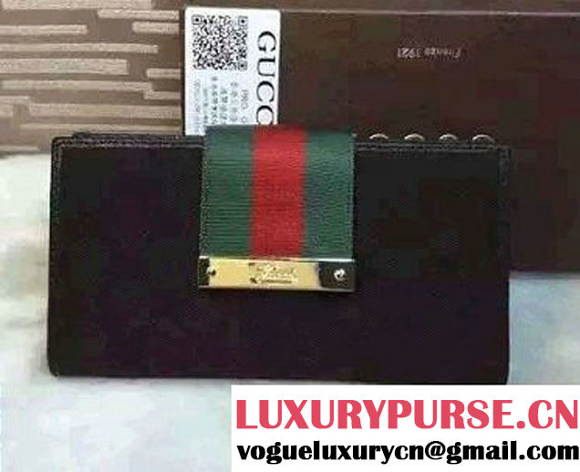 Gucci Original GG Canvas Web Continental Wallet 181668 Black 2016