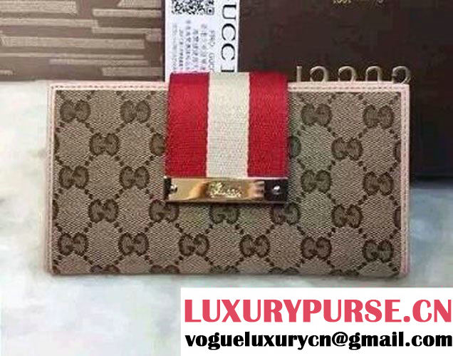 Gucci Original GG Canvas Web Continental Wallet 181668 Beige/Pink 2016