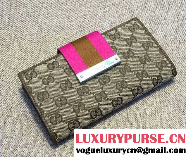 Gucci Original GG Canvas Web Continental Wallet 181668 Beige/Brown 2016