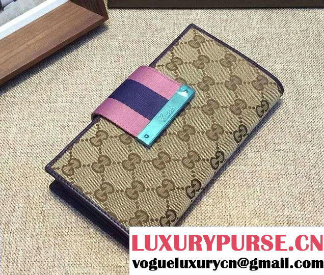 Gucci Original GG Canvas Web Continental Wallet 181668 Beige/Dark Purple 2016