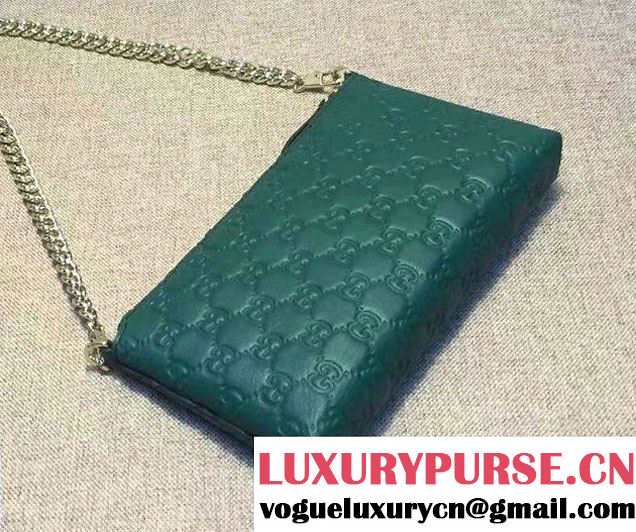 Gucci Signature Leather Wrist Chain Wallet 428449 Green 2016