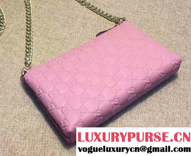 Gucci Signature Leather Wrist Chain Wallet 428449 Pink 2016